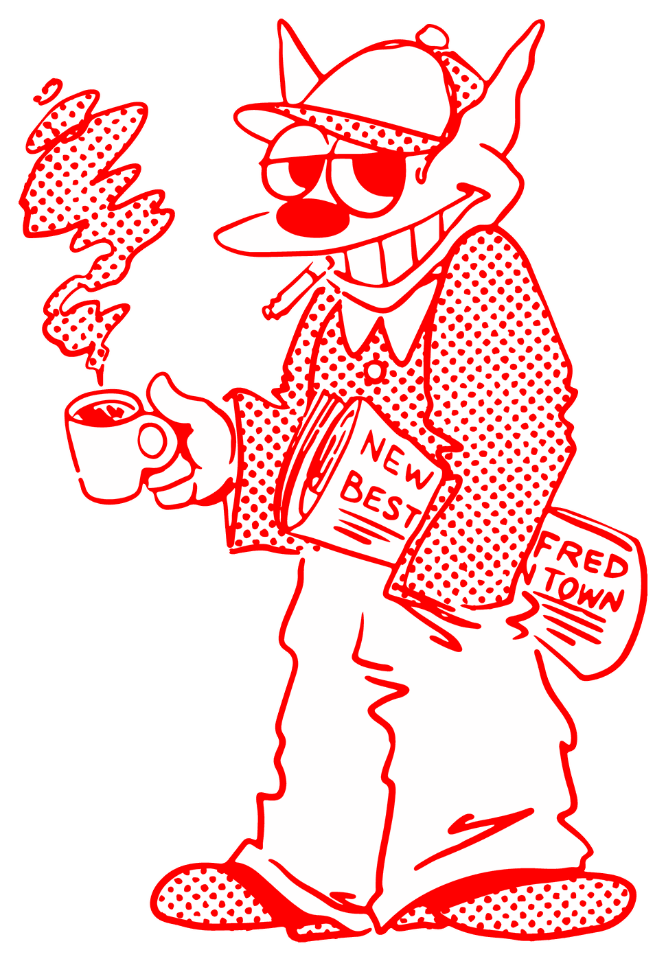 Fred, el lobo del kiosko, con su café y el periódico